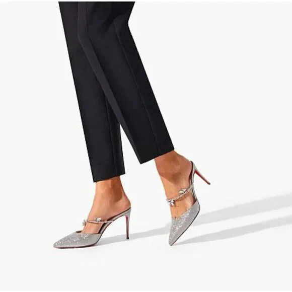 CHRISTIAN LOUBOUTIN Planet Queen 70 Glitter Leather Pump in Silver Glitter - Picture 2 of 15